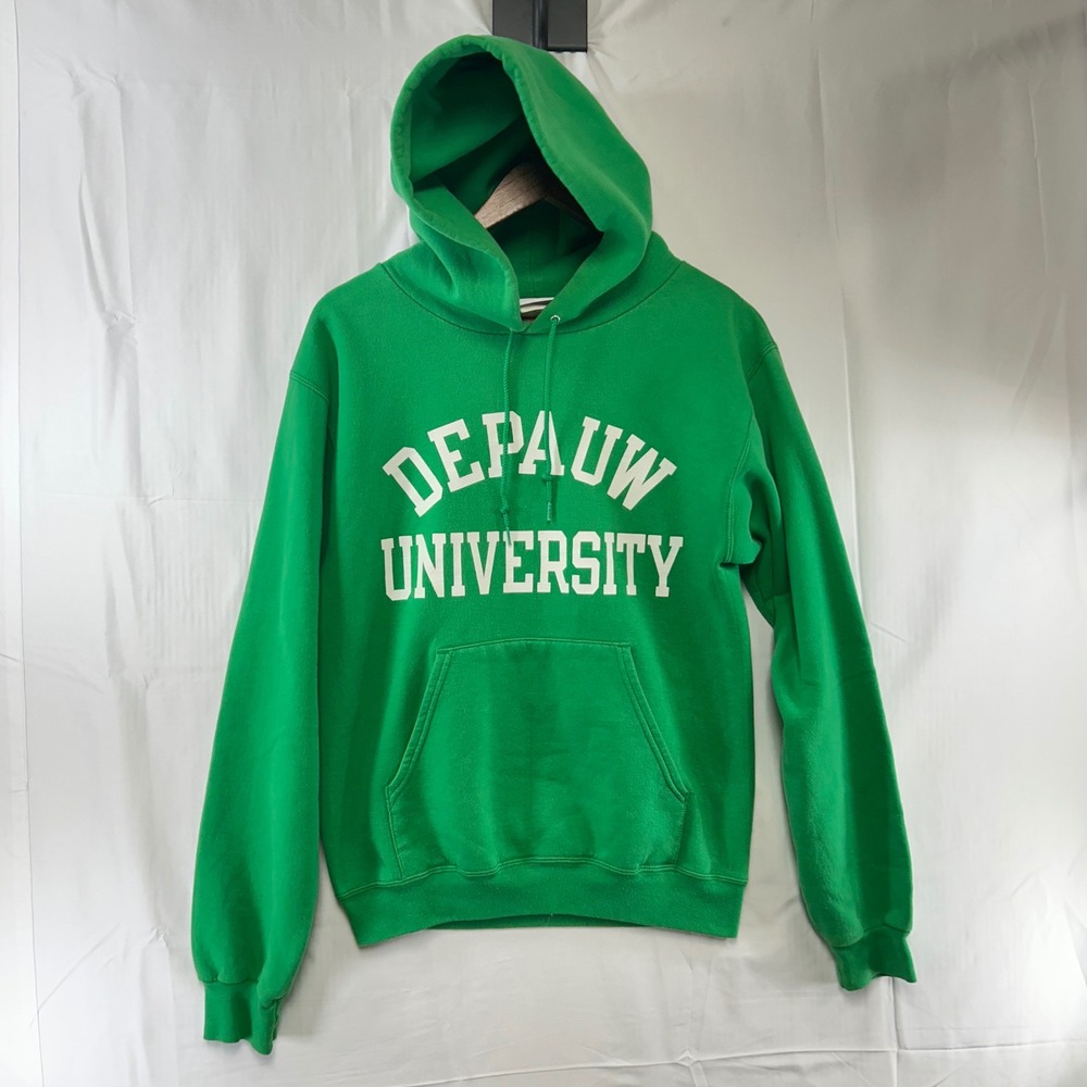 DePauw University Champion Hoodie Unisex Small Green Collegiate Pullover